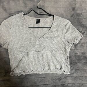 SHEIN Gray Ribbed Crop T-Shirt Short Sleeve